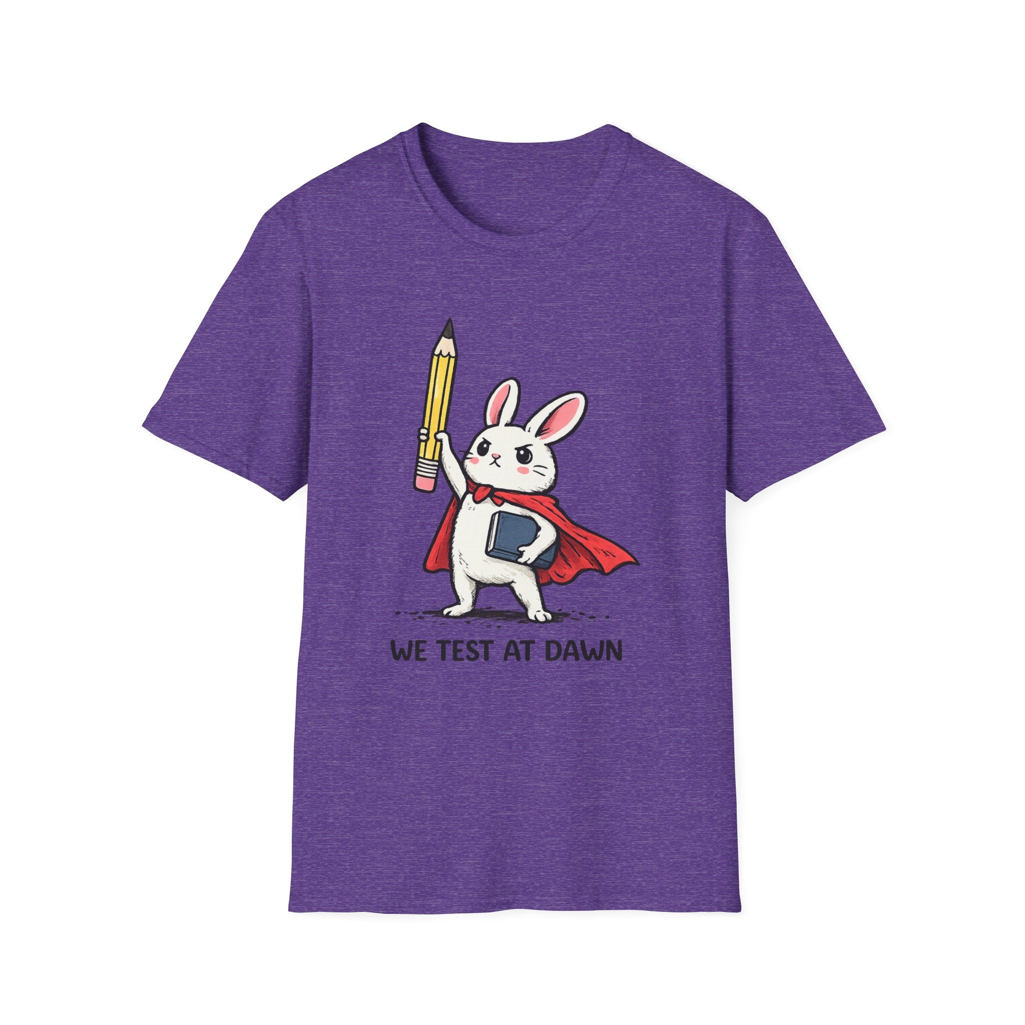 We Test at Dawn Bunny T-Shirt — Cute Testing Mascot Tee for Developers & QA