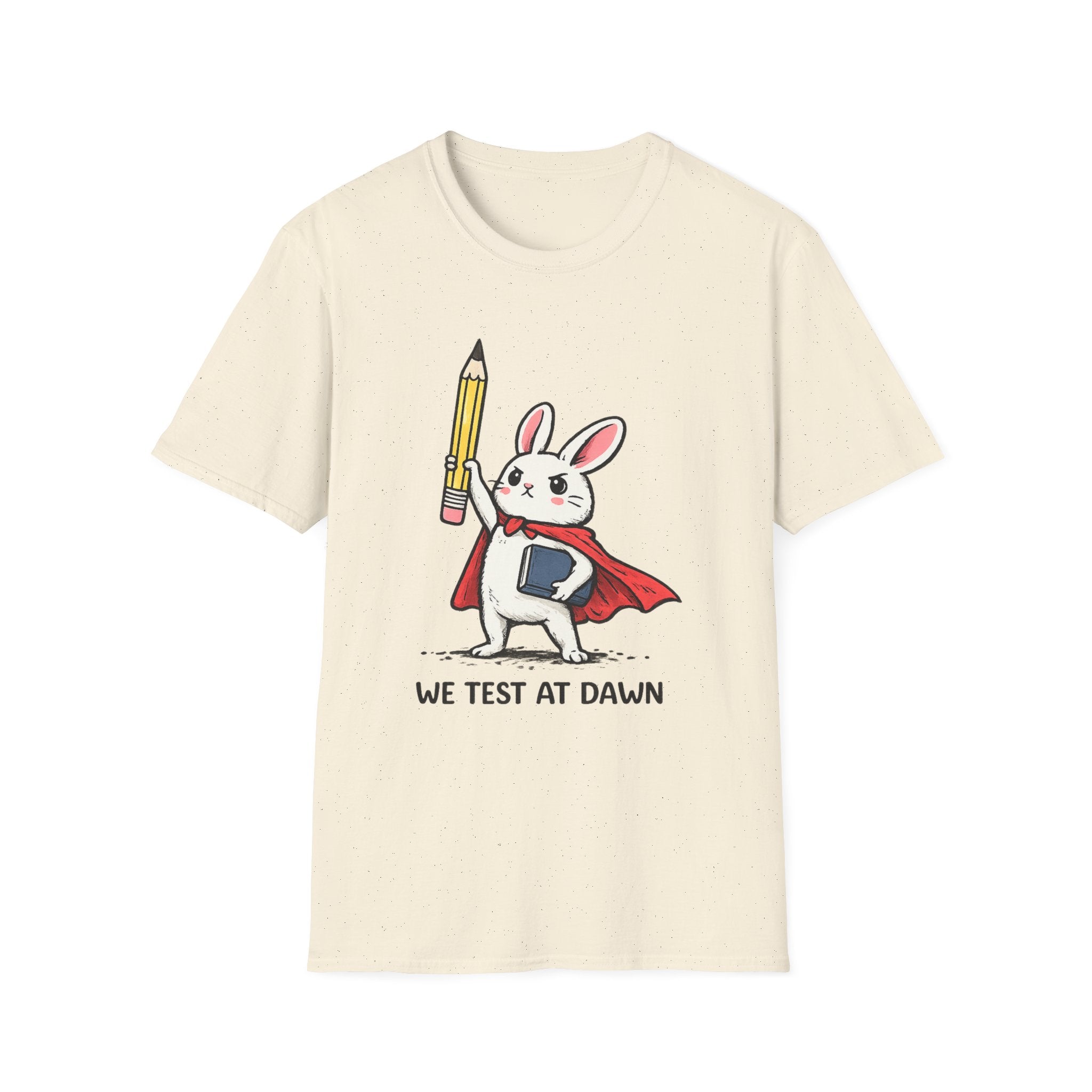 We Test at Dawn Bunny T-Shirt — Cute Testing Mascot Tee for Developers & QA