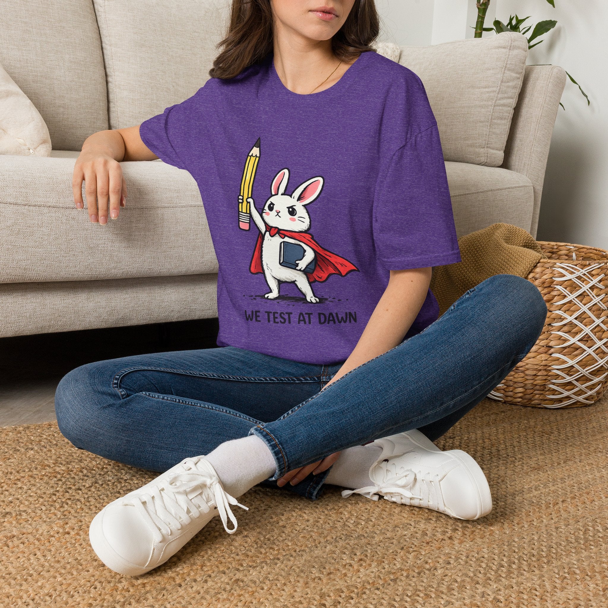 We Test at Dawn Bunny T-Shirt — Cute Testing Mascot Tee for Developers & QA